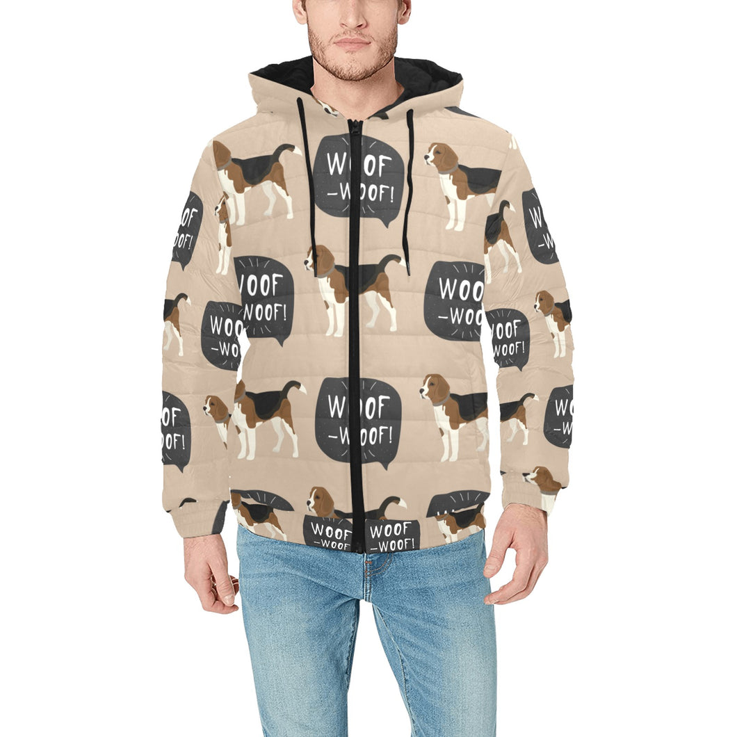 Beagle pattern Men's Padded Hooded Jacket