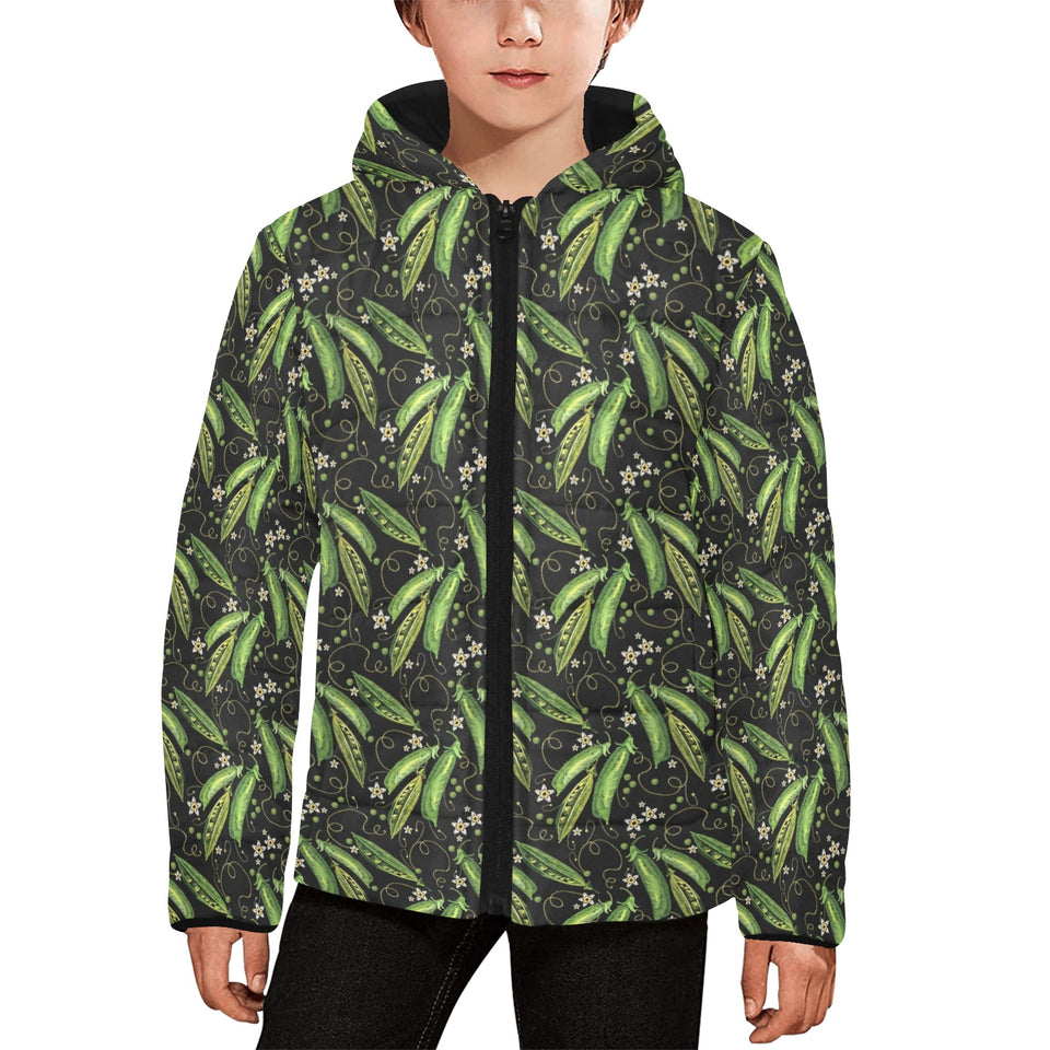 Green Peas Pattern Print Design 02 Kids' Boys' Girls' Padded Hooded Jacket