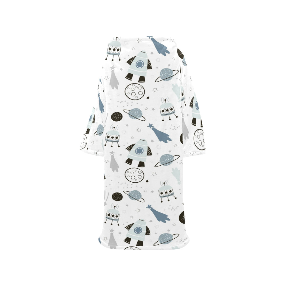 Hand drawn space elements space rocket star planet Blanket Robe with Sleeves