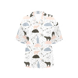 Polar bears star poka dot pattern Women's All Over Print Hawaiian Shirt