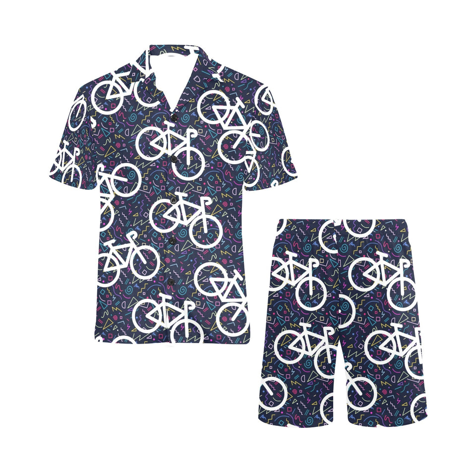Bicycle Pattern Print Design 03 Men's V-Neck Short Pajama Set