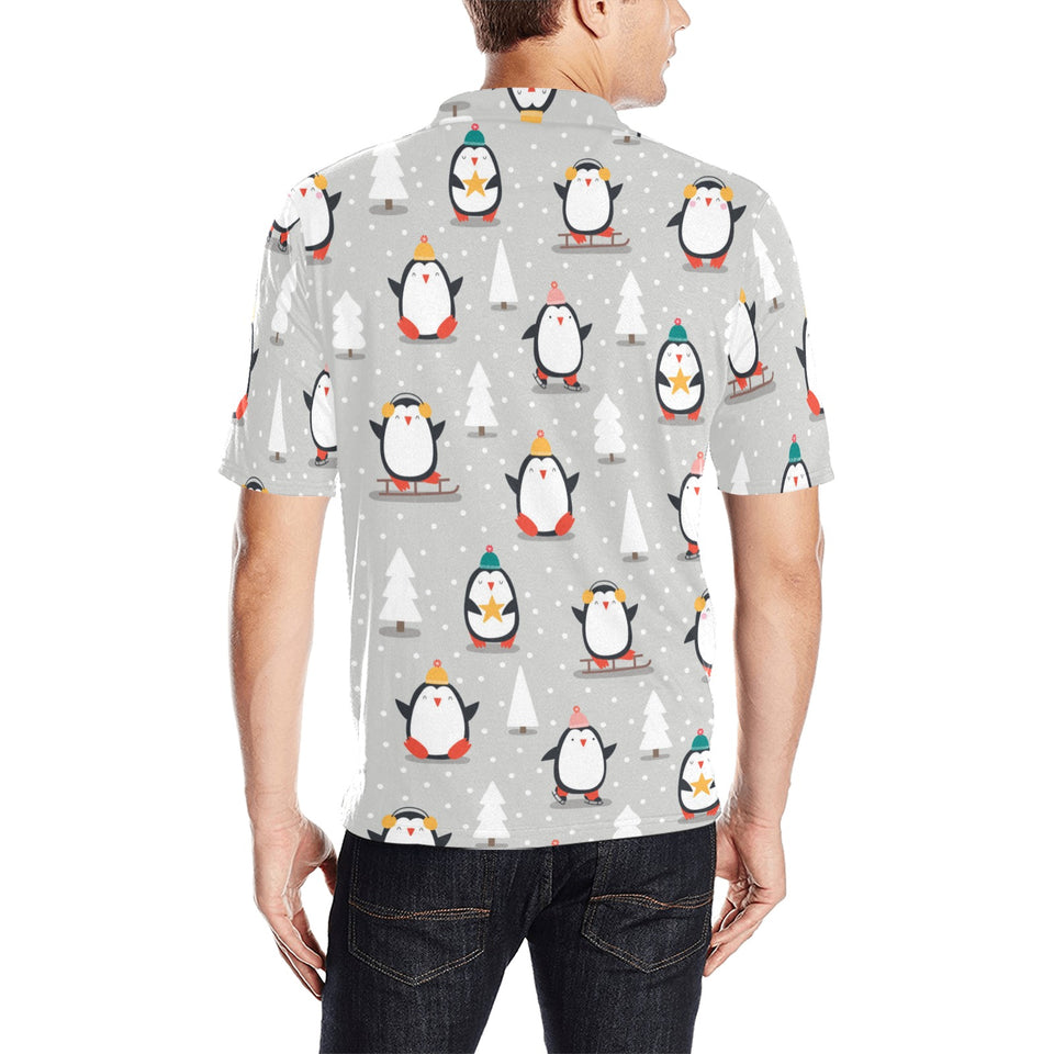 Cute Penguin christmas pattern Men's All Over Print Polo Shirt