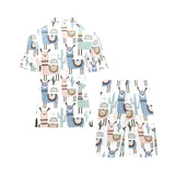 lama Alpaca cactus hand drawn pattern Men's V-Neck Short Pajama Set