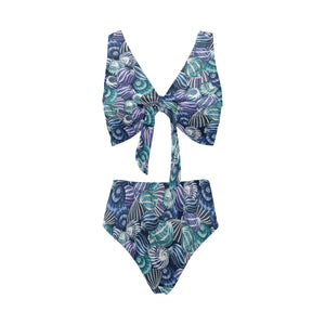 Shell design pattern Chest Bowknot High Waisted Bikini Swimsuit