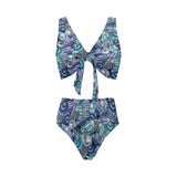 Shell design pattern Chest Bowknot High Waisted Bikini Swimsuit