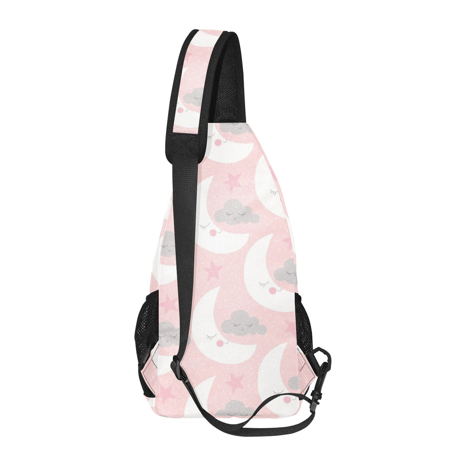 Cute moon cloud star pattern pink dot background All Over Print Chest Bag