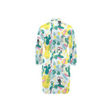 Cute parrot toucan flamingo cactus exotic leaves p Men's Long Sleeve Belted Night Robe