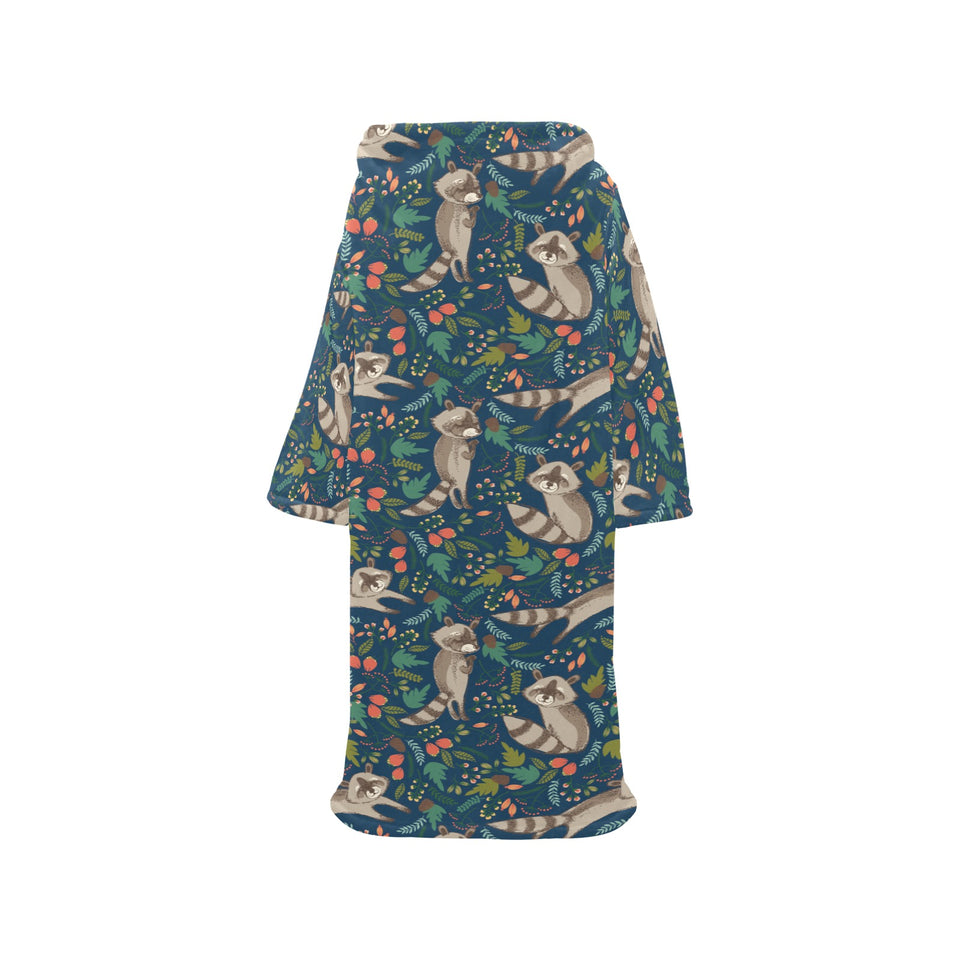 Raccoon tropical leaves pattern Blanket Robe with Sleeves