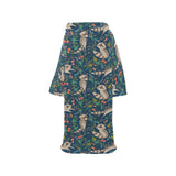 Raccoon tropical leaves pattern Blanket Robe with Sleeves