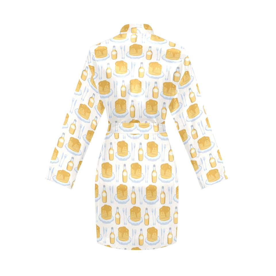 Pancake Pattern Print Design 05 Women's Long Sleeve Belted Night Robe