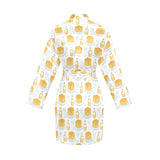 Pancake Pattern Print Design 05 Women's Long Sleeve Belted Night Robe