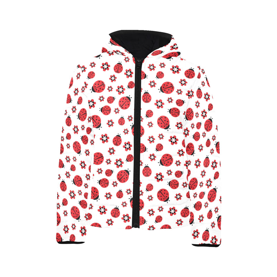 Ladybug Pattern Print Design 04 Kids' Boys' Girls' Padded Hooded Jacket