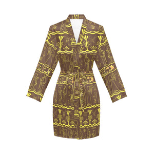 Egypt Hieroglyphics Pattern Print Design 03 Women's Long Sleeve Belted Night Robe