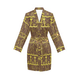 Egypt Hieroglyphics Pattern Print Design 03 Women's Long Sleeve Belted Night Robe
