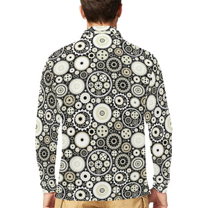 Gear Pattern Print Design 02 Men's Long Sleeve Polo Shirt