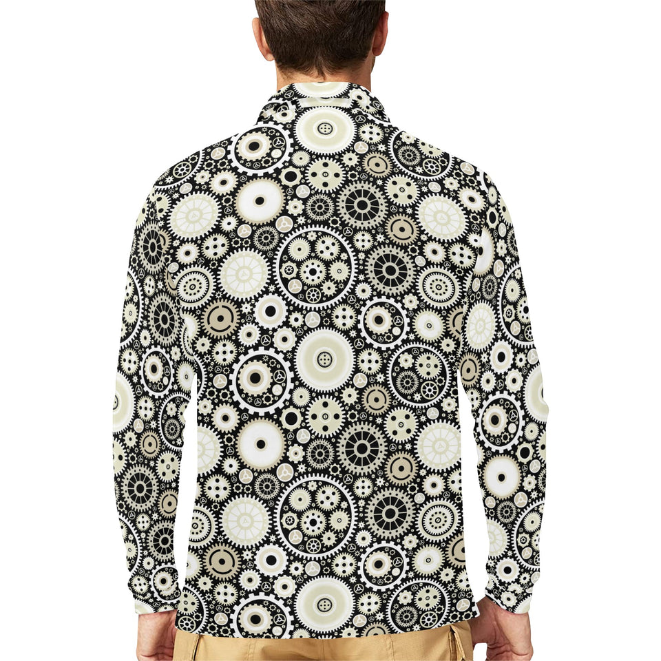 Gear Pattern Print Design 02 Men's Long Sleeve Polo Shirt