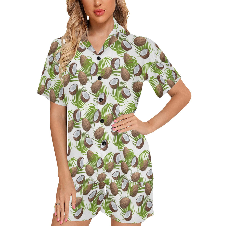 Coconut Pattern Print Design 04 Women's V-Neck Short Pajama Set