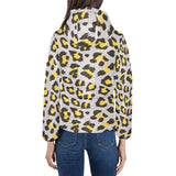 Gray Leopard print pattern Women's Padded Hooded Jacket