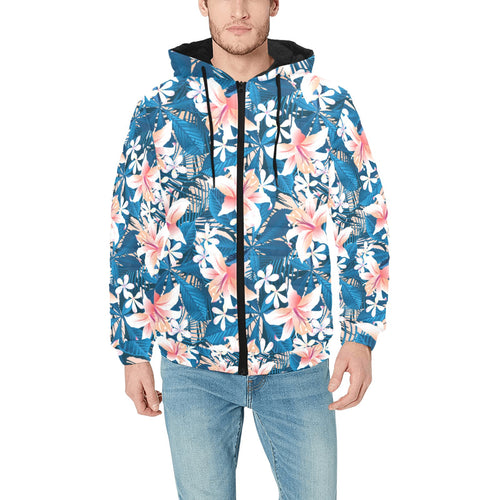Hibiscus Pattern Print Design 02 Men's Padded Hooded Jacket