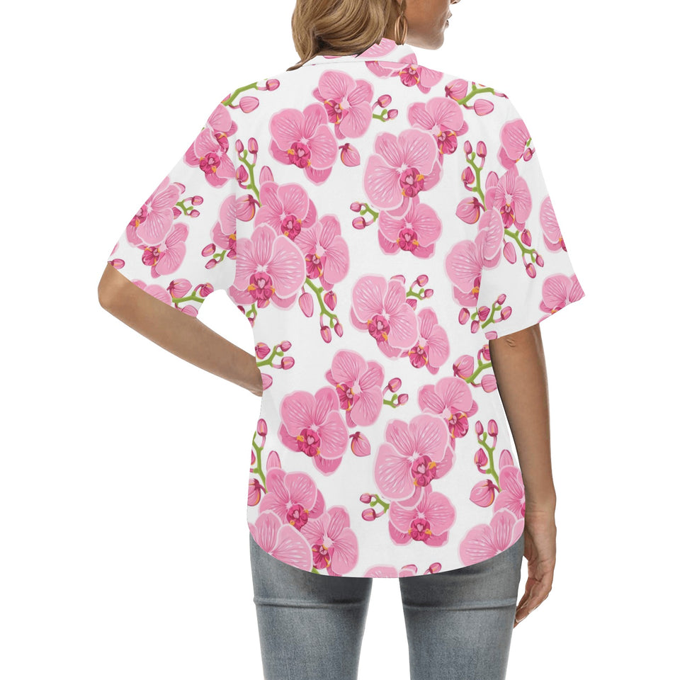 pink purple orchid pattern background Women's All Over Print Hawaiian Shirt