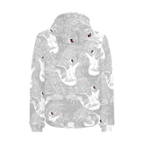 white swan gray background Men's Padded Hooded Jacket