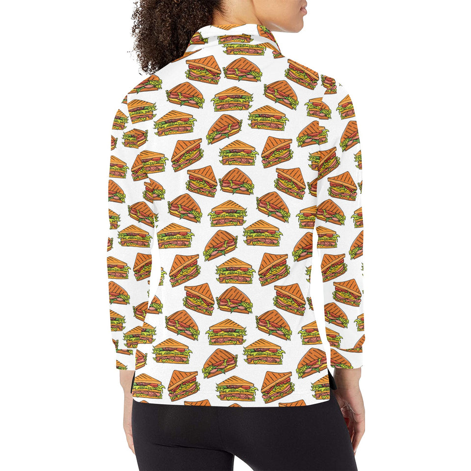Sandwich Pattern Print Design 02 Women's Long Sleeve Polo Shirt