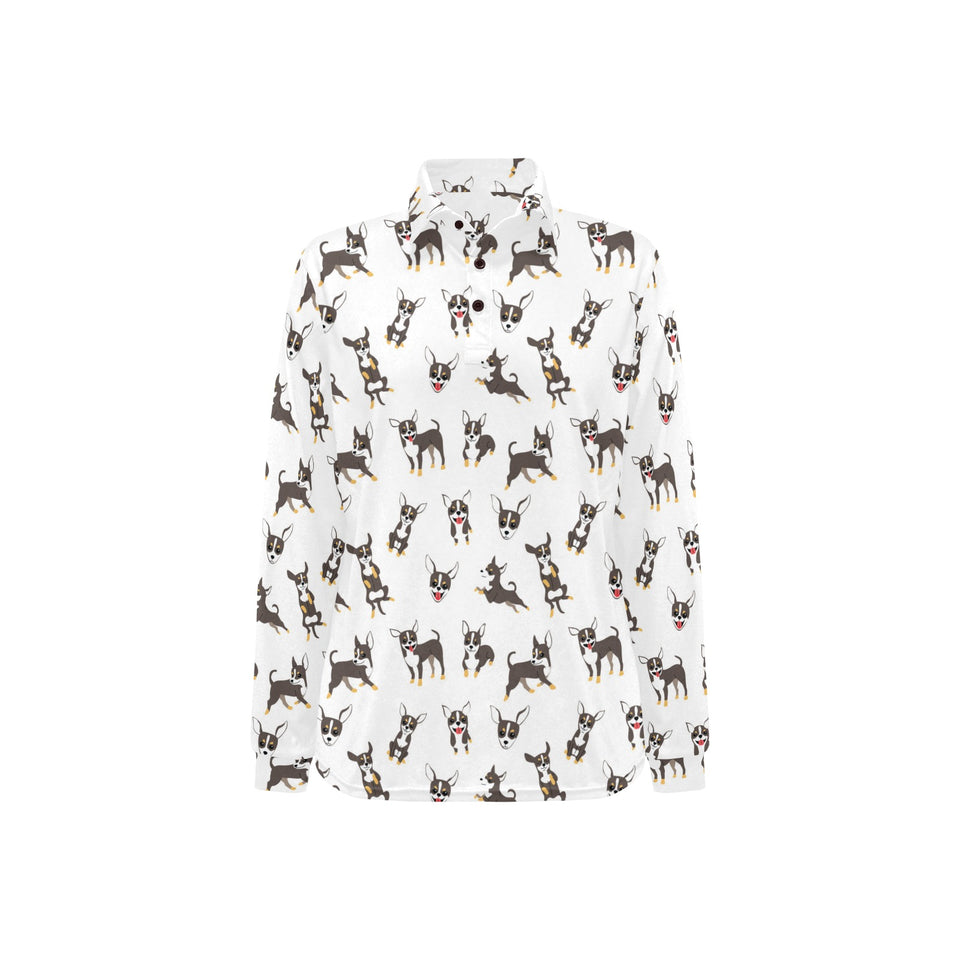 Chihuahua dog pattern Women's Long Sleeve Polo Shirt