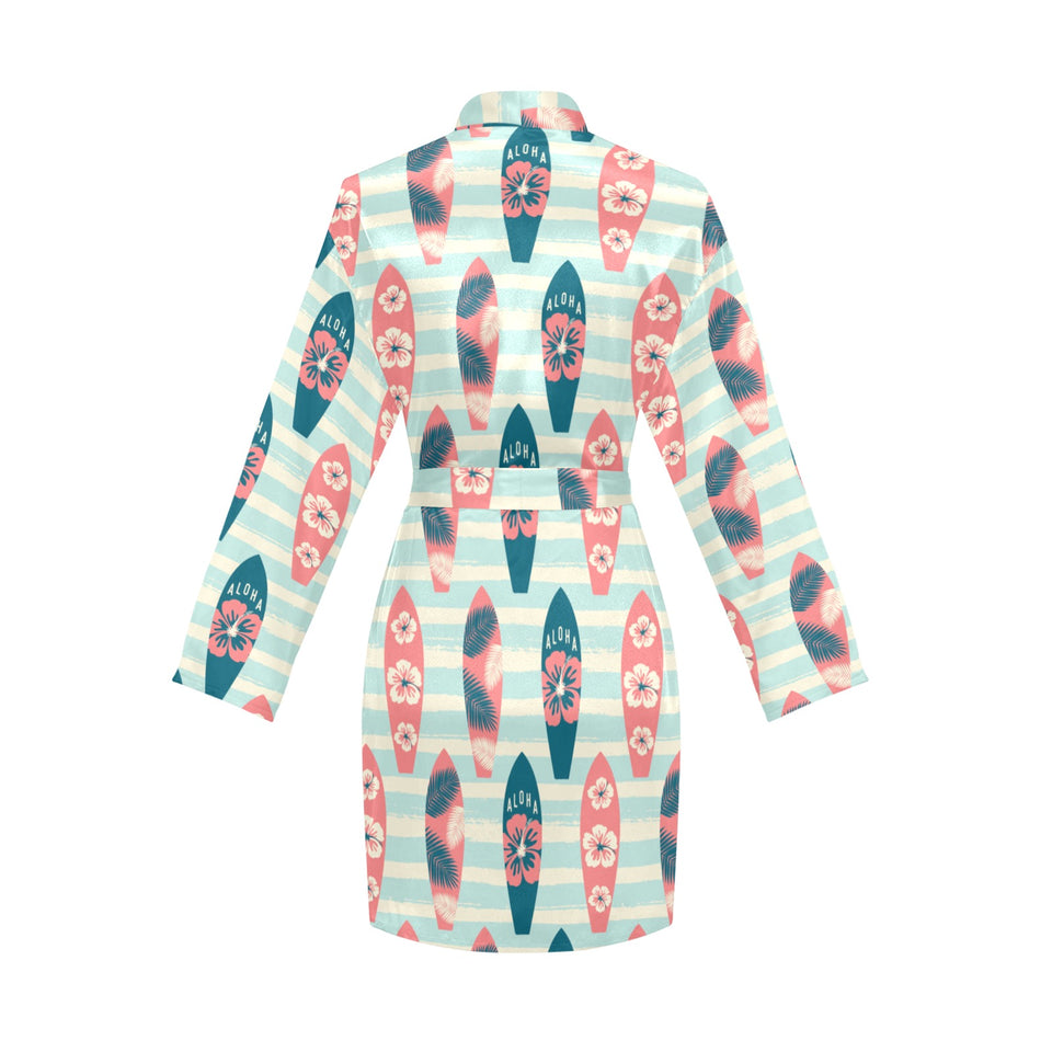 Surfboard Pattern Print Design 02 Women's Long Sleeve Belted Night Robe