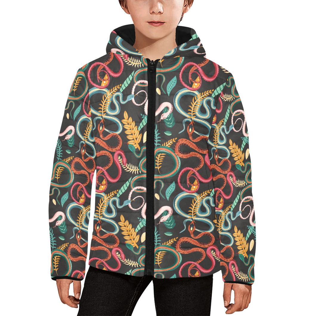 Colorful snake plant pattern Kids' Boys' Girls' Padded Hooded Jacket