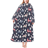 Deers Winter Christmas pattern Blanket Robe with Sleeves