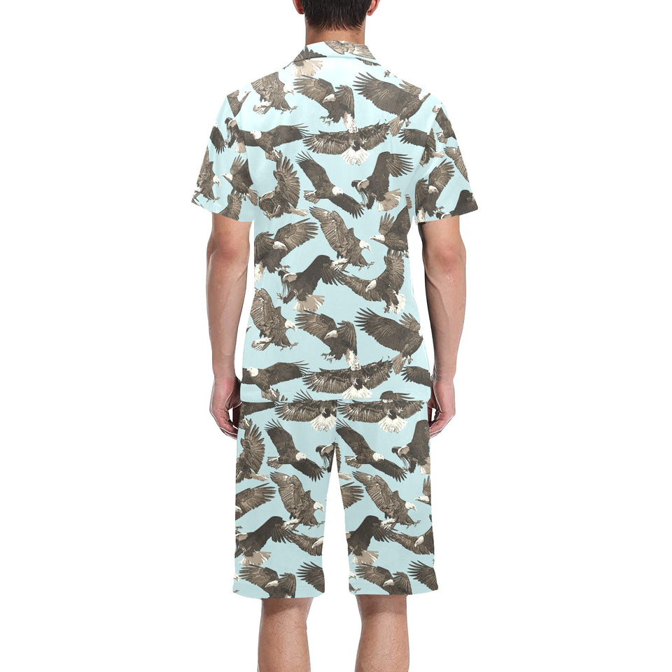 Eagle Pattern Print Design 01 Men's V-Neck Short Pajama Set