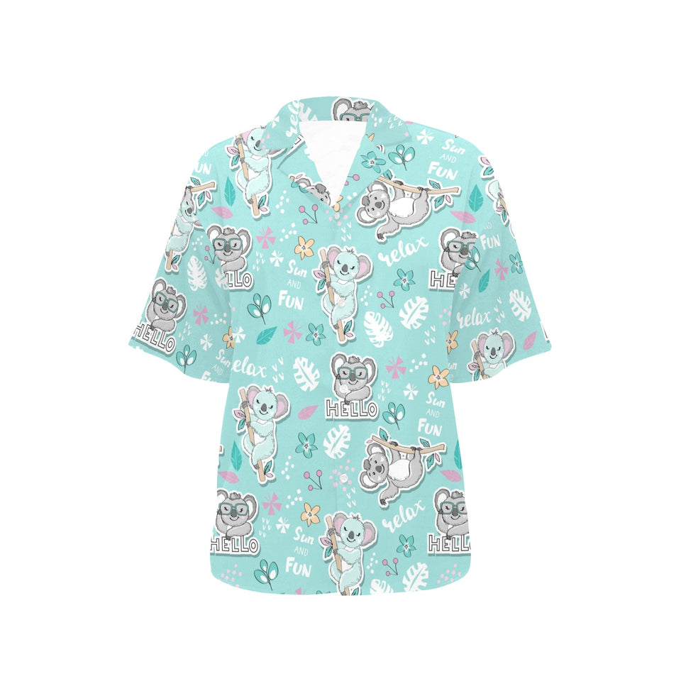 Cute koalas blue background pattern Women's All Over Print Hawaiian Shirt