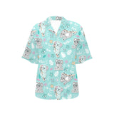 Cute koalas blue background pattern Women's All Over Print Hawaiian Shirt