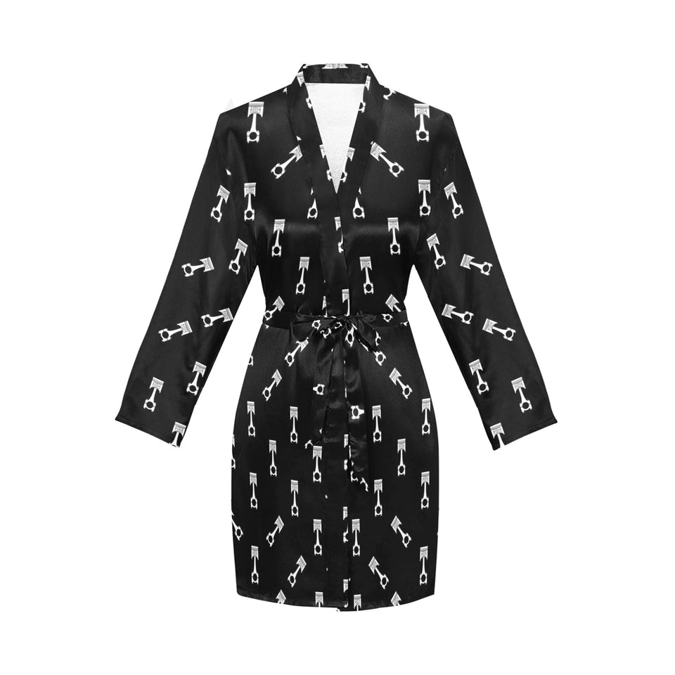 Engine Piston Black Theme Pattern Print Design 03 Women's Long Sleeve Belted Night Robe