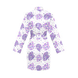 Hedgehog Pattern Print Design 05 Women's Long Sleeve Belted Night Robe