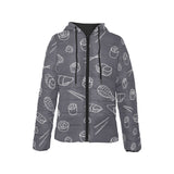 sushi pattern black background Women's Padded Hooded Jacket