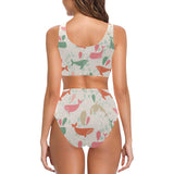 Cute whale pattern Chest Bowknot High Waisted Bikini Swimsuit