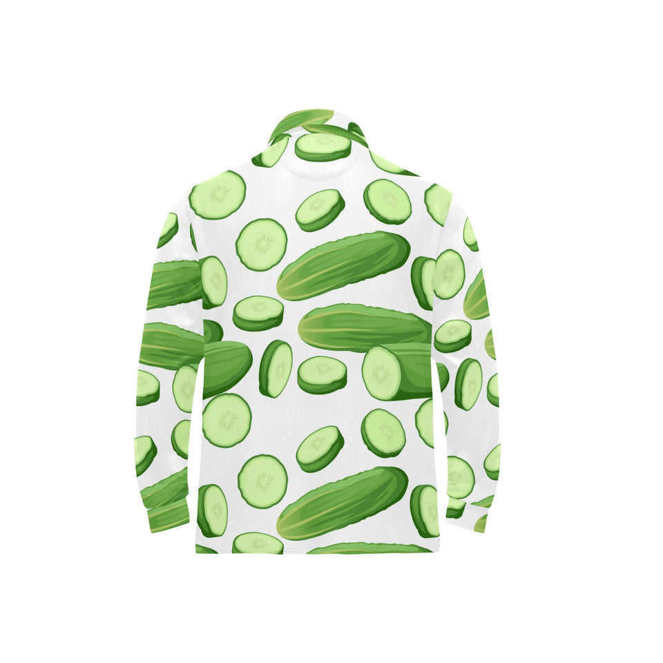 cucumber whole slices pattern Men's Long Sleeve Polo Shirt