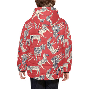 Zebra abstract red background Kids' Boys' Girls' Padded Hooded Jacket