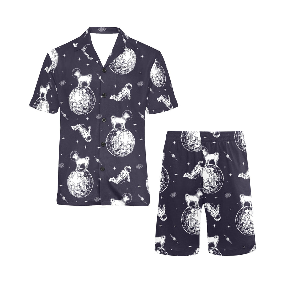 Chihuahua space helmet. astronaut pattern Men's V-Neck Short Pajama Set