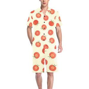 Tomato dot background Men's V-Neck Short Pajama Set