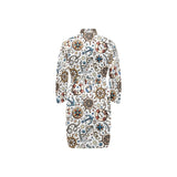 Cute nautical steering wheel anchor pattern Men's Long Sleeve Belted Night Robe