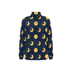 Moon star pattern Women's Long Sleeve Polo Shirt