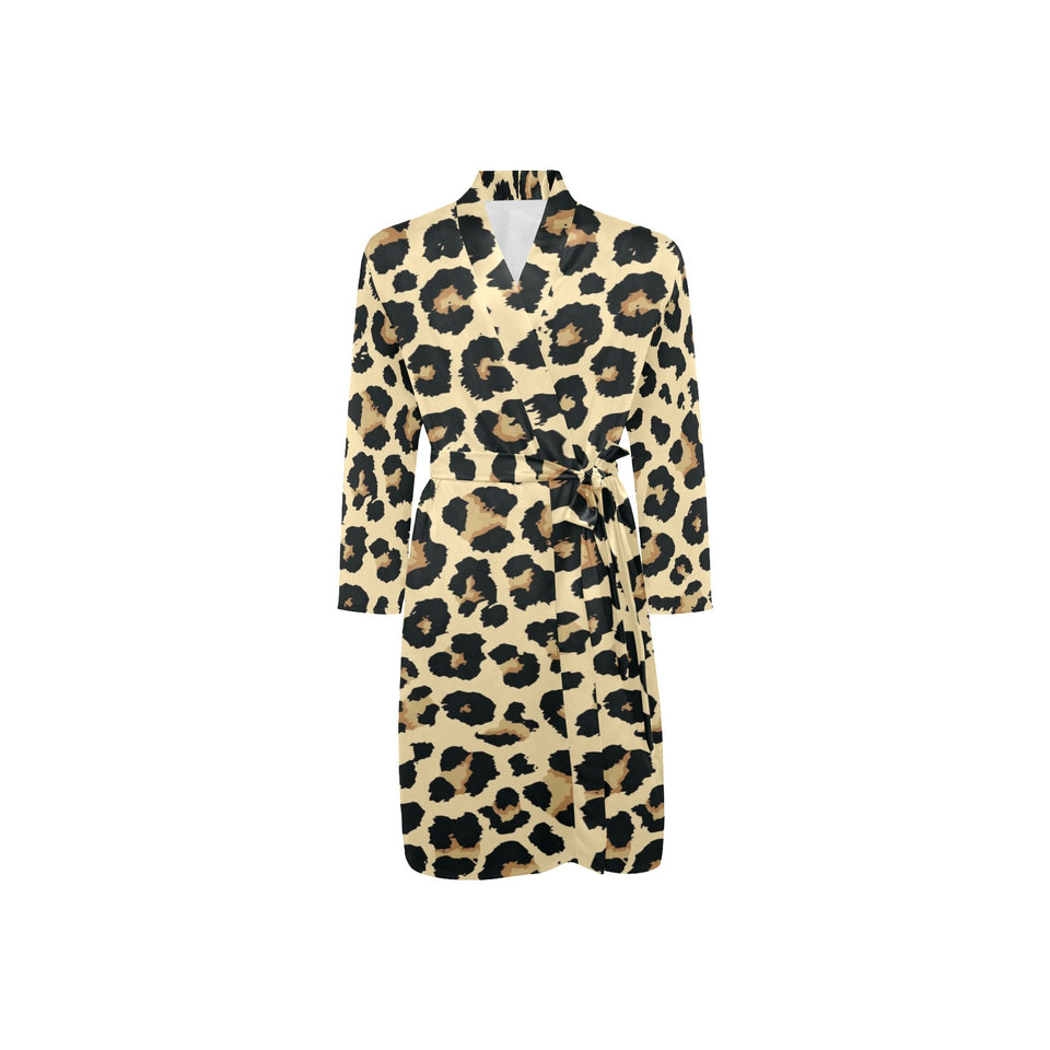 Leopard print design pattern Men's Long Sleeve Belted Night Robe