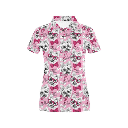 Yorkshire Terrier Pattern Print Design 03 Women's All Over Print Polo Shirt