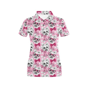 Yorkshire Terrier Pattern Print Design 03 Women's All Over Print Polo Shirt