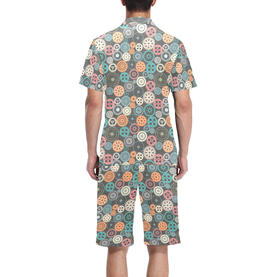 Gear Pattern Print Design 05 Men's V-Neck Short Pajama Set