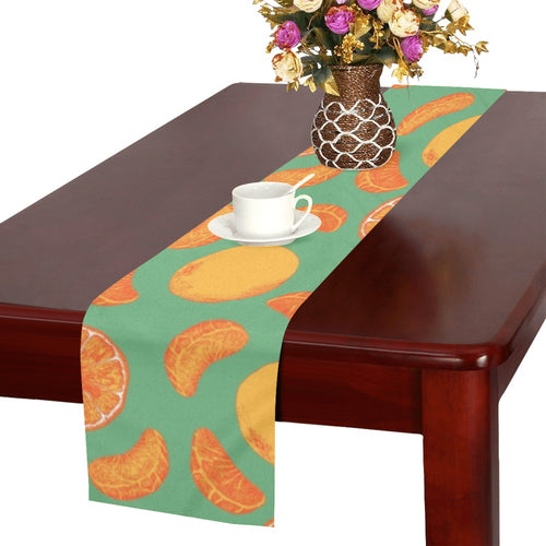 orange fruit pattern green background Table Runner