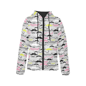 Mustache Beard Pattern Print Design 02 Women's Padded Hooded Jacket