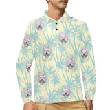 French bulldog hawaii blackground Men's Long Sleeve Polo Shirt